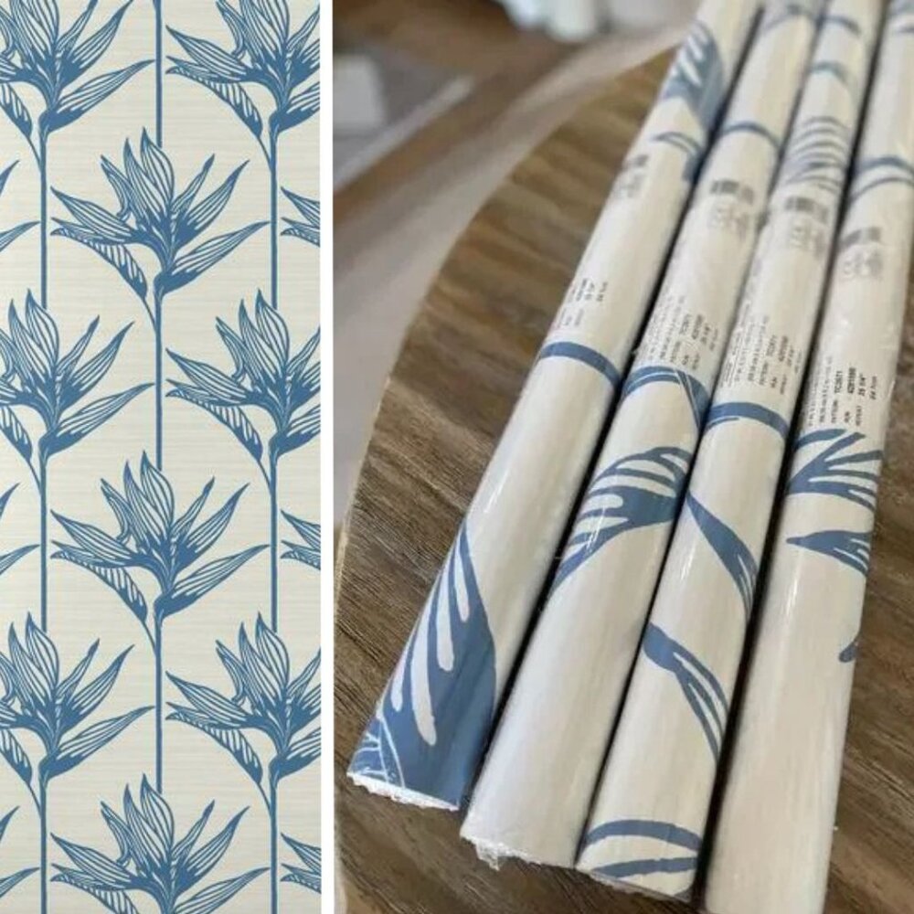 SOLD - 4 Rolls - YORK Wallpaper - Birds of Paradise - Blue - Prepasted - NEW